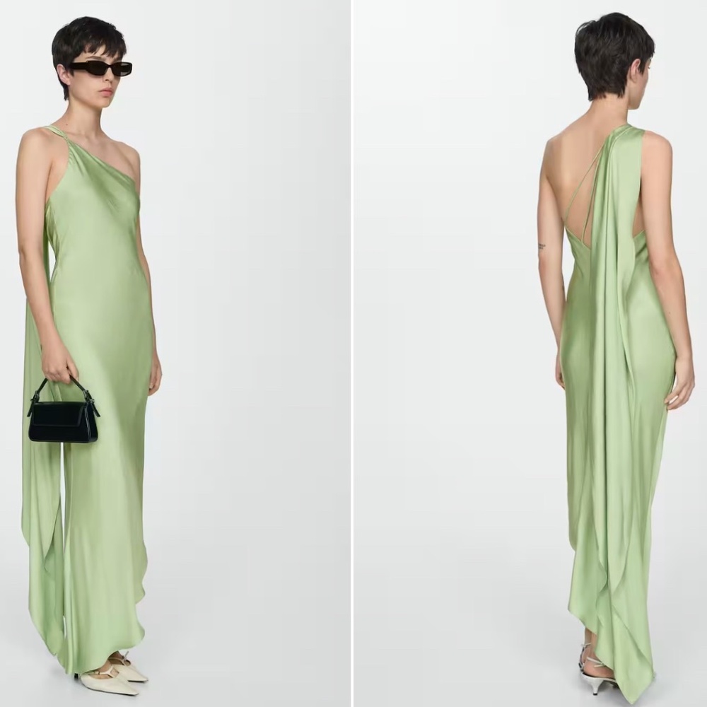 Mango Asymmetrical Green Scarf Dress